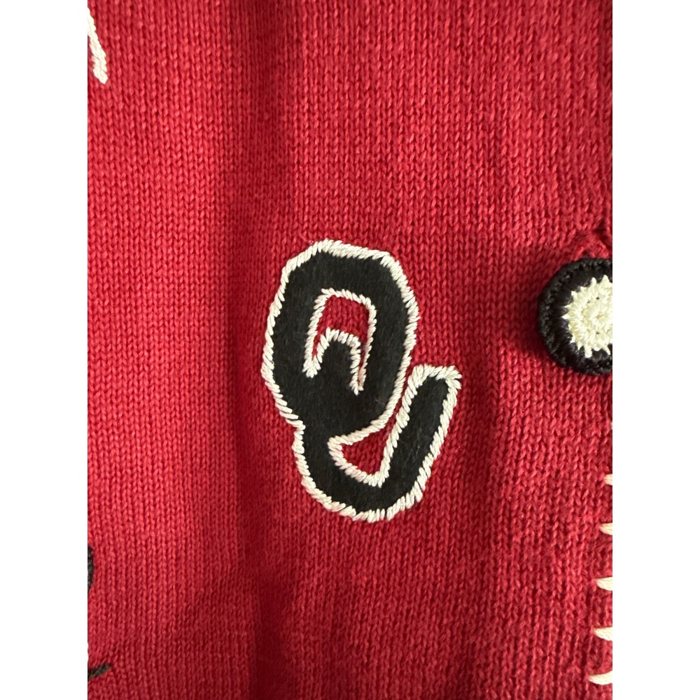 1990s Castles Sport Oklahoma Sooners Embroidered Cardigan Red Vintage Large OU - Picture 4 of 6